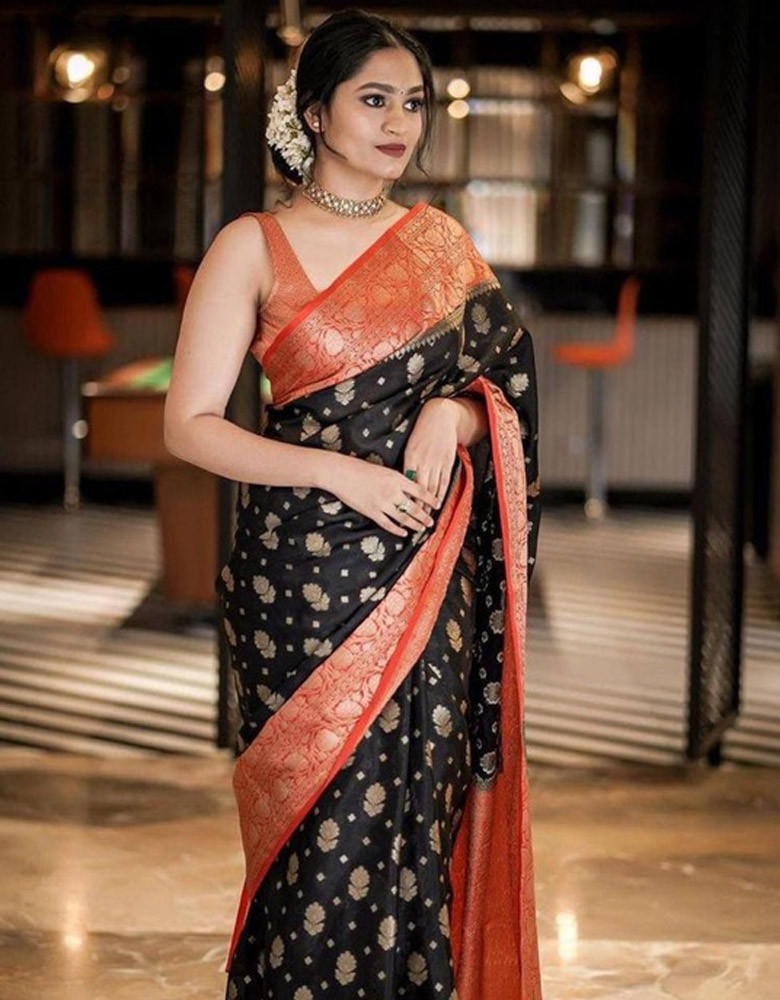 Floral Motif Woven Design Zari Bordered Kanjeevaram Pure Silk Saree