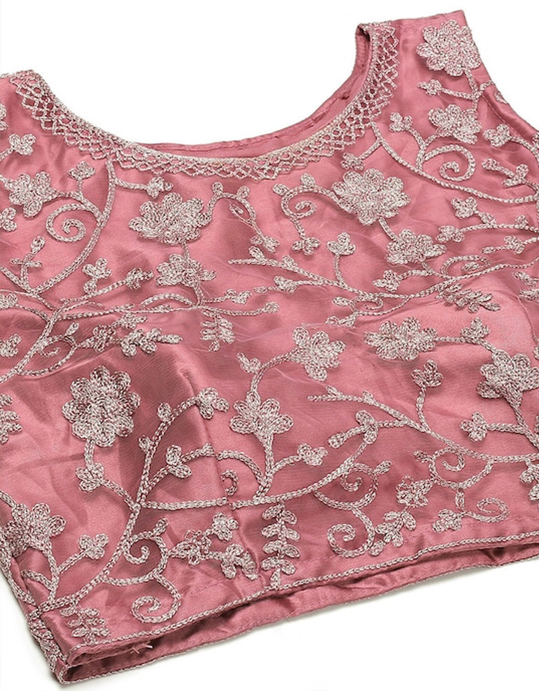 Pink Embroidered Thread Work Semi-Stitched Lehenga Choli