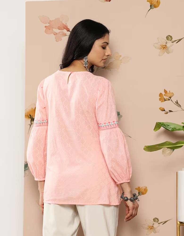 Peach-Coloured Embroidered Tunic