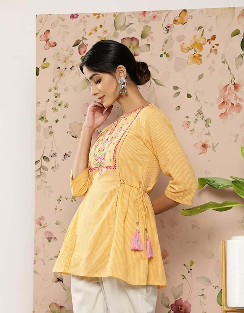 Yellow & Red Embroidered Tunic