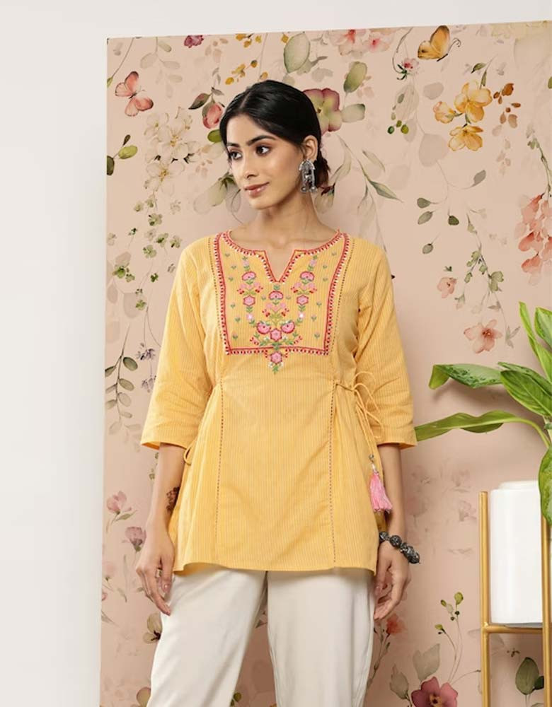 Yellow & Red Embroidered Tunic