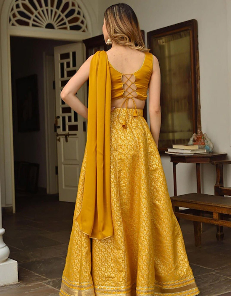 Gold-Toned & Yellow Ready to Wear Lehenga