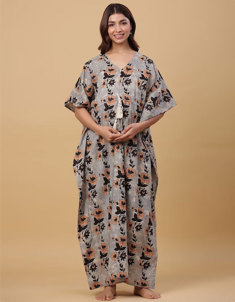 Floral Maternity Kaftan Maxi Pure Cotton Dress