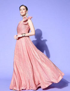 Women Pink Layered Georgette Maxi Dress