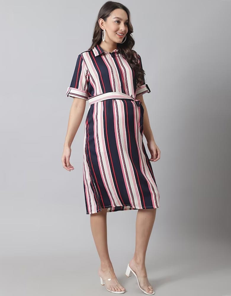 Striped Crepe Maternity Shirt Dress