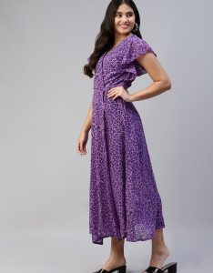 Women Purple Animal Maxi Dress