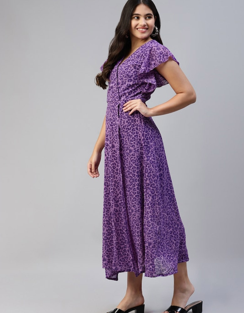 Women Purple Animal Maxi Dress