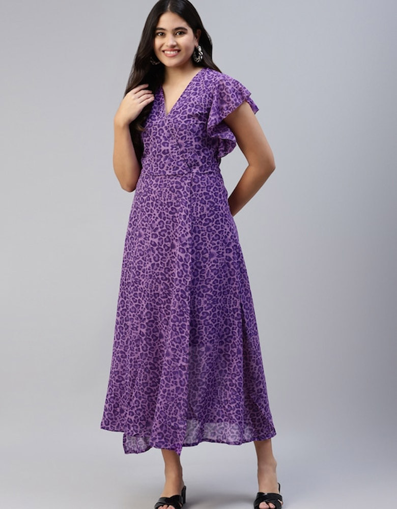 Women Purple Animal Maxi Dress