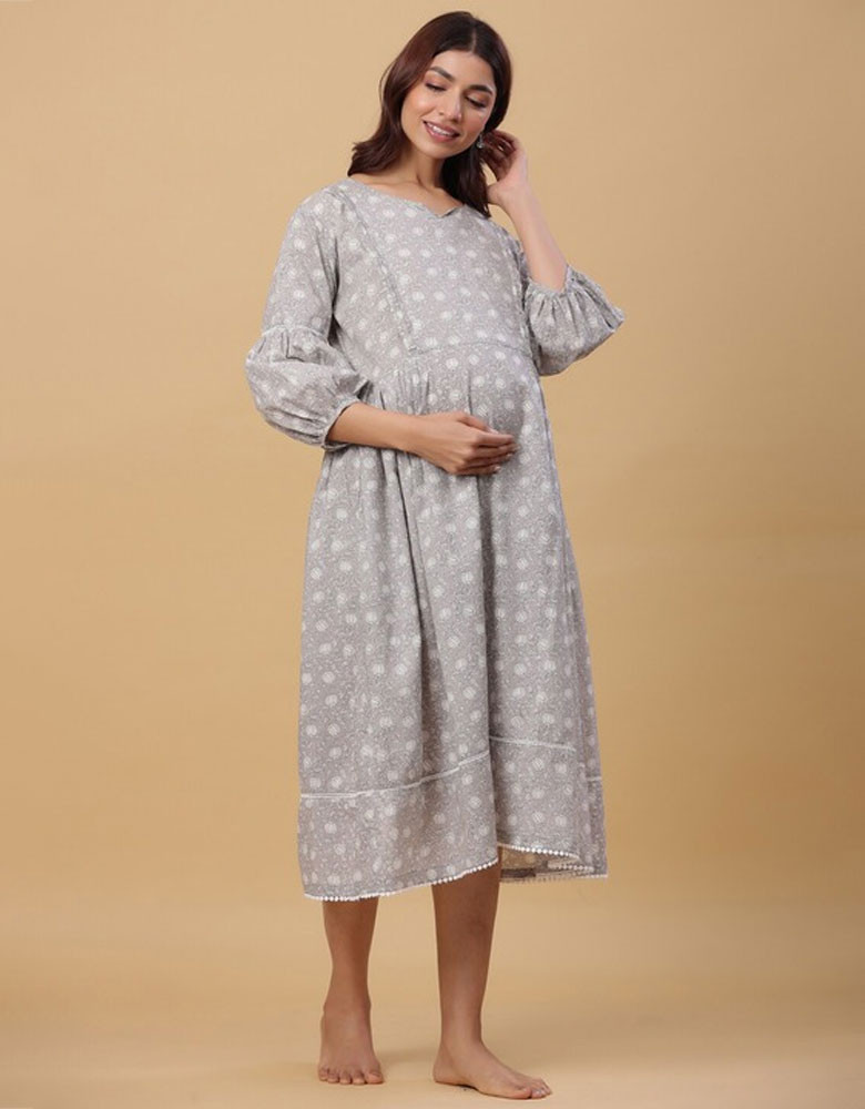 Floral Printed Maternity Pure Cotton A-Line Dress