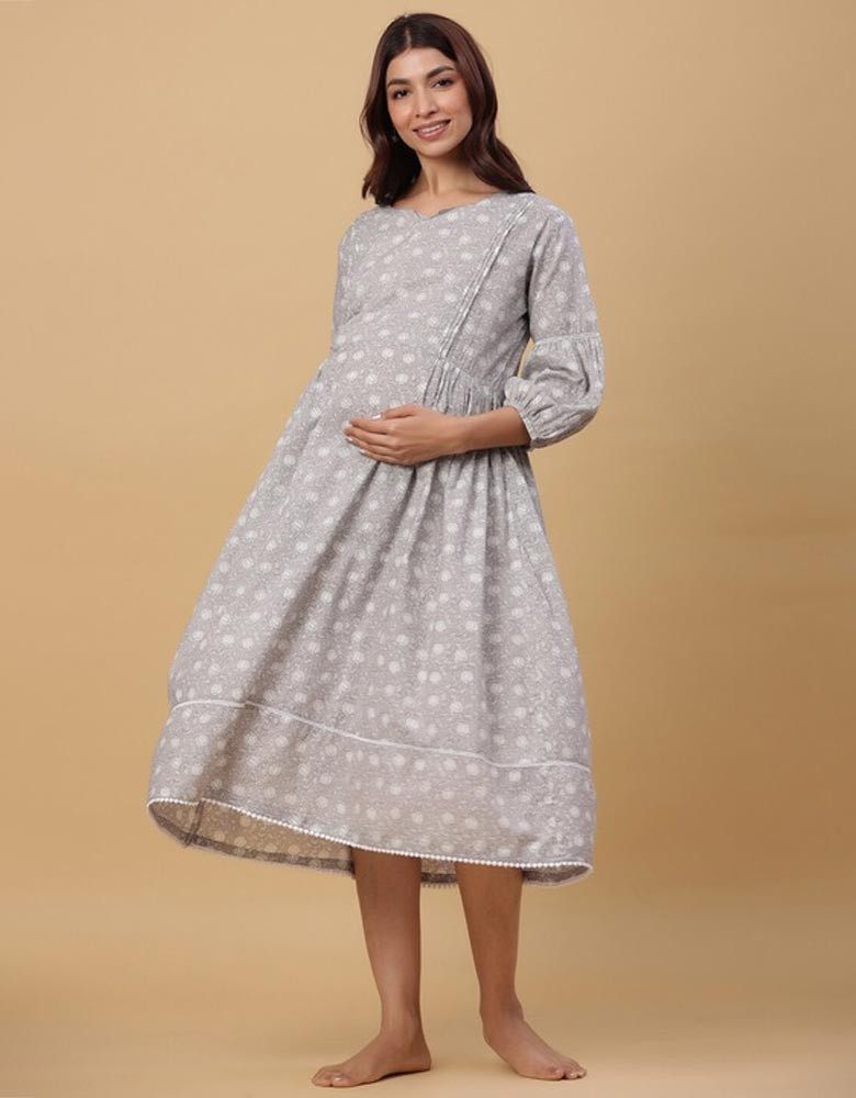 Floral Printed Maternity Pure Cotton A-Line Dress