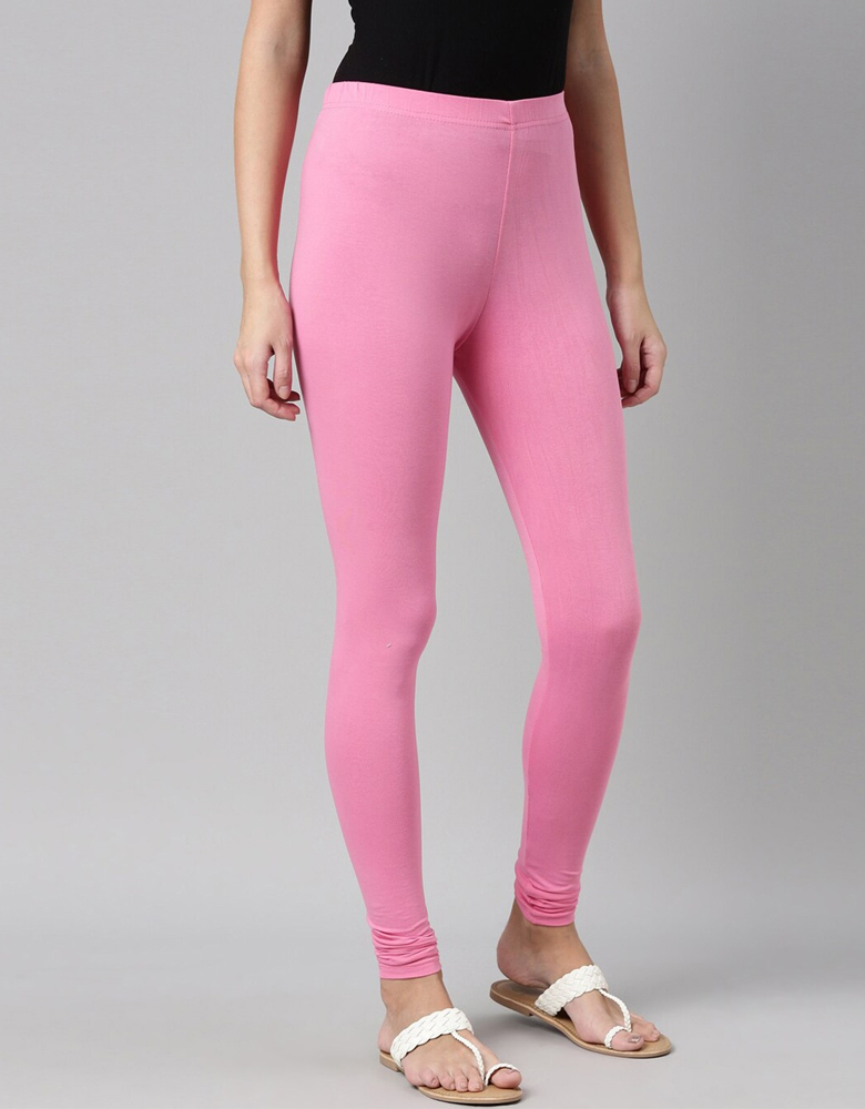 Women Pink Solid Slim-Fit Churidar-Length Leggings