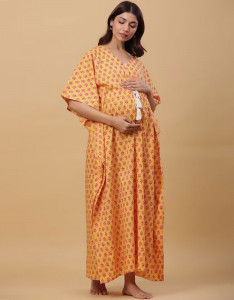 Floral Maternity Kaftan Maxi Pure Cotton Dress