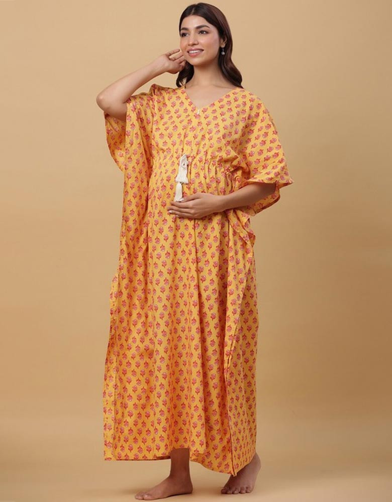 Floral Maternity Kaftan Maxi Pure Cotton Dress