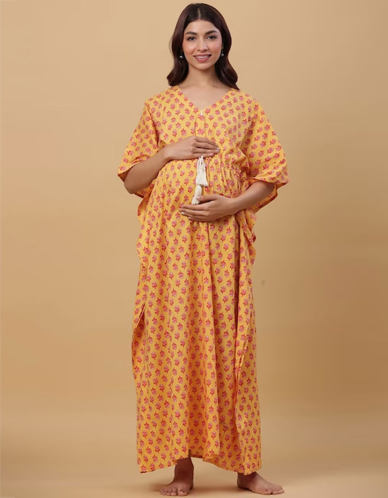 Floral Maternity Kaftan Maxi Pure Cotton Dress
