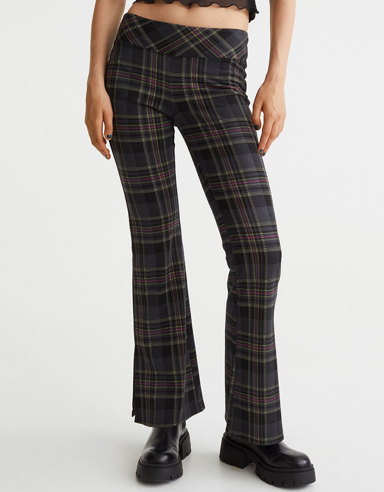 Women Grey Checked Flared Leggings