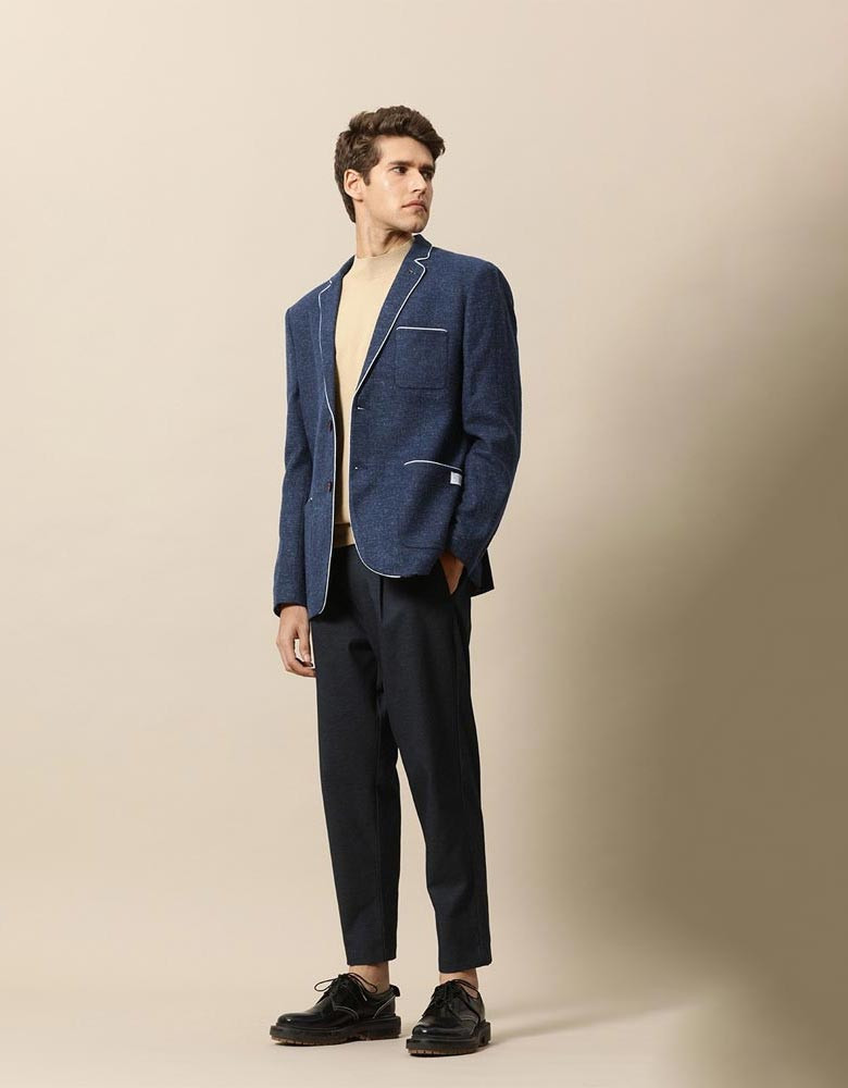 Men Blue Tailored Fit Solid Single-Breasted Casual Blazer