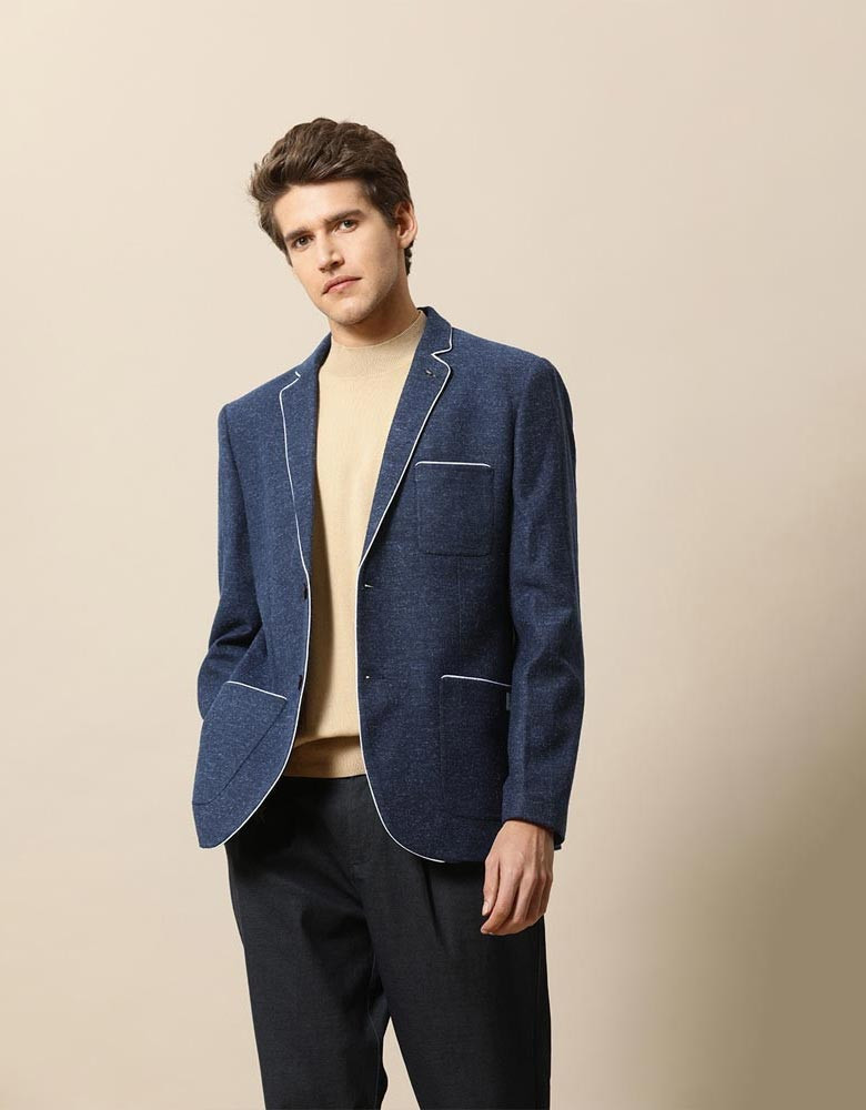 Men Blue Tailored Fit Solid Single-Breasted Casual Blazer