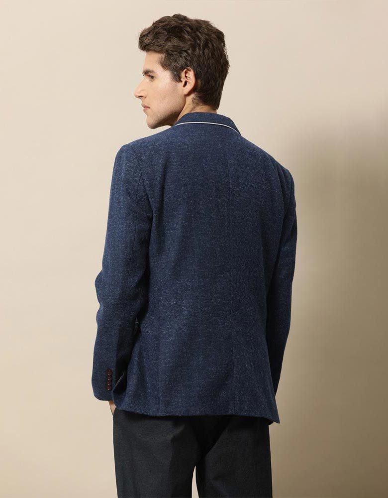 Men Blue Tailored Fit Solid Single-Breasted Casual Blazer