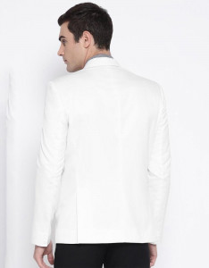 Men White Solid Twill Slim Fit Single-Breasted Formal Blazer