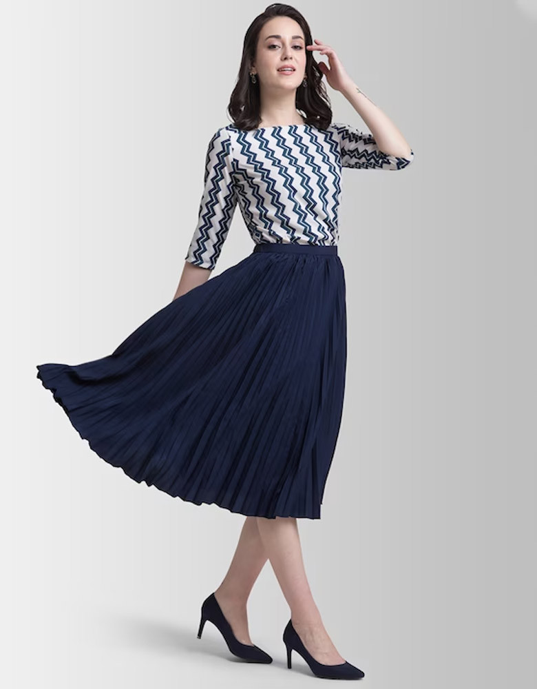 Navy Blue A-Line Knee-Length Skirt