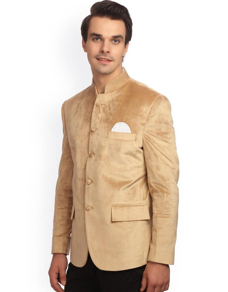 Brown Solid Tailored Fit Ethnic Bandhgala Blazer