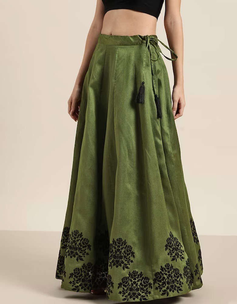 Green & Black Border Printed Anarkali Skirt