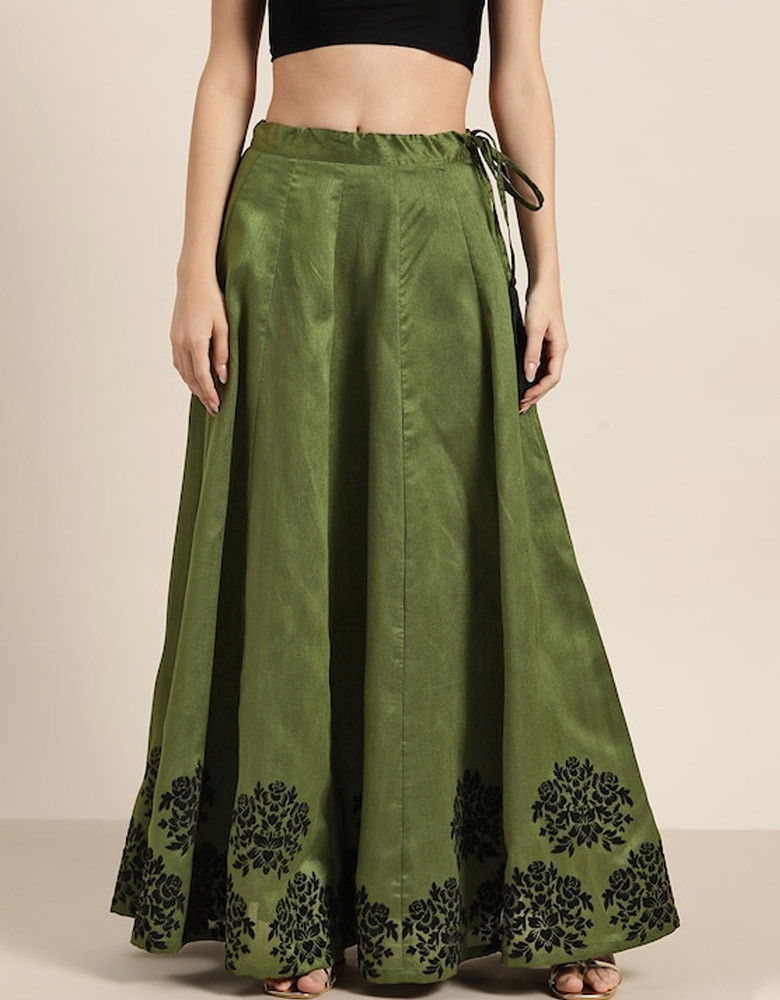 Green & Black Border Printed Anarkali Skirt