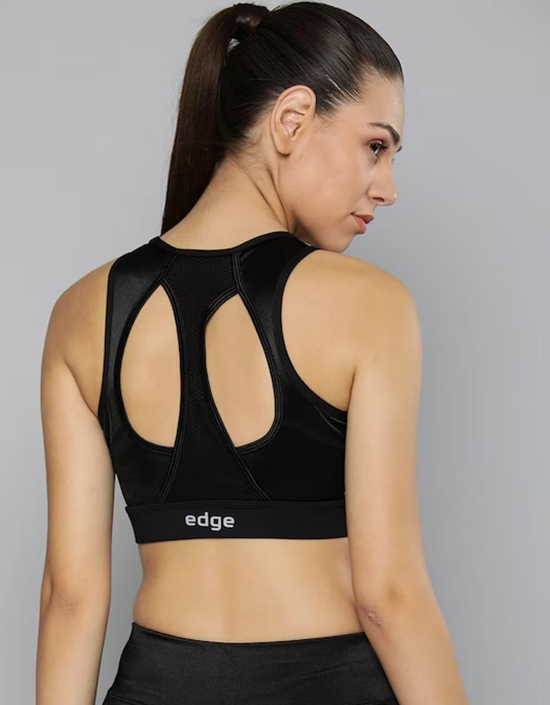 Women Black Rapid-Dry Solid EDGE Sports Bra