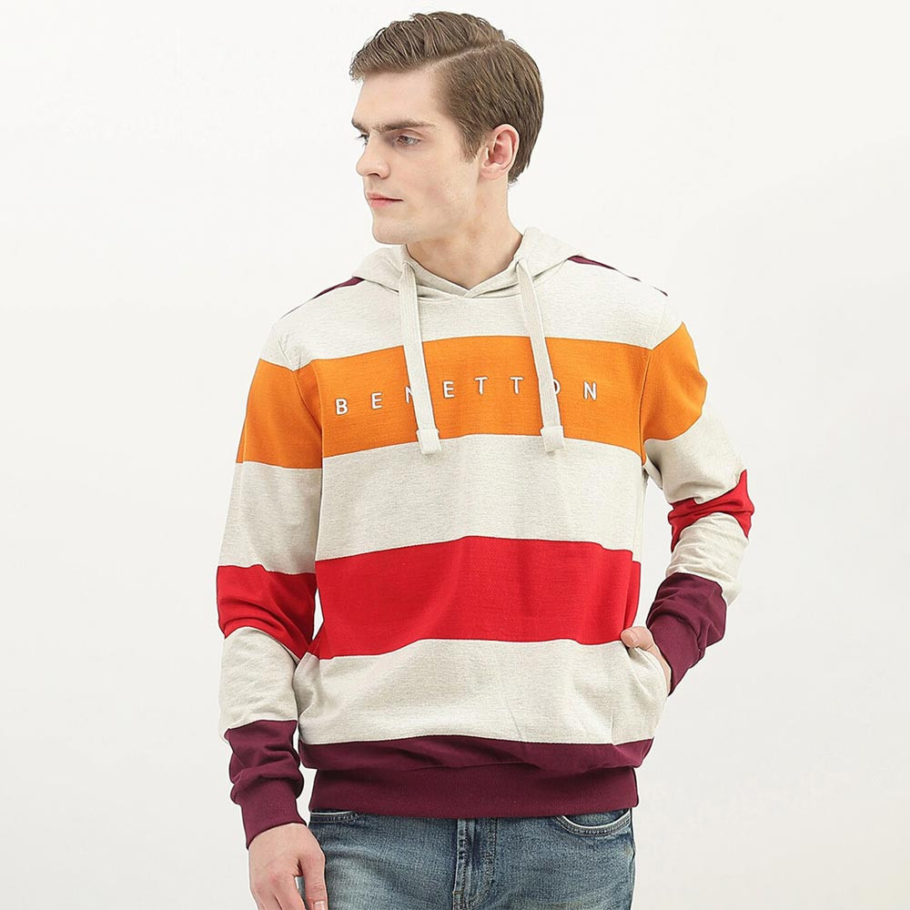 Men Striped Hooded Cotton Sweatshirt