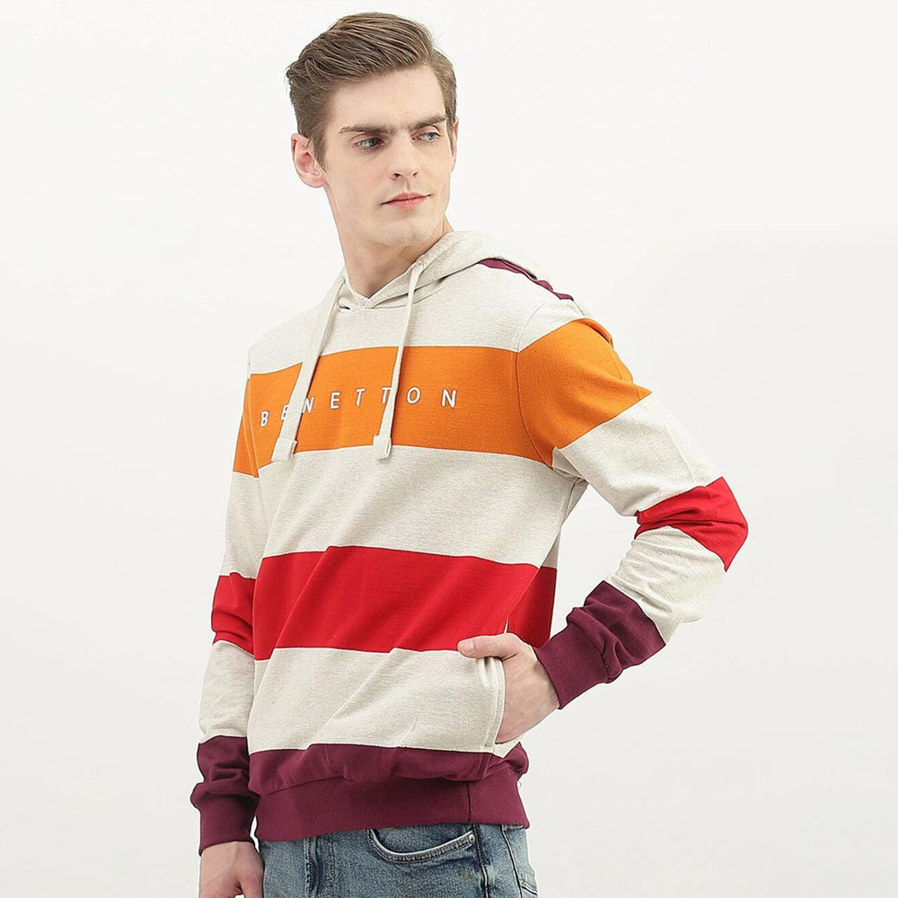 Men Striped Hooded Cotton Sweatshirt