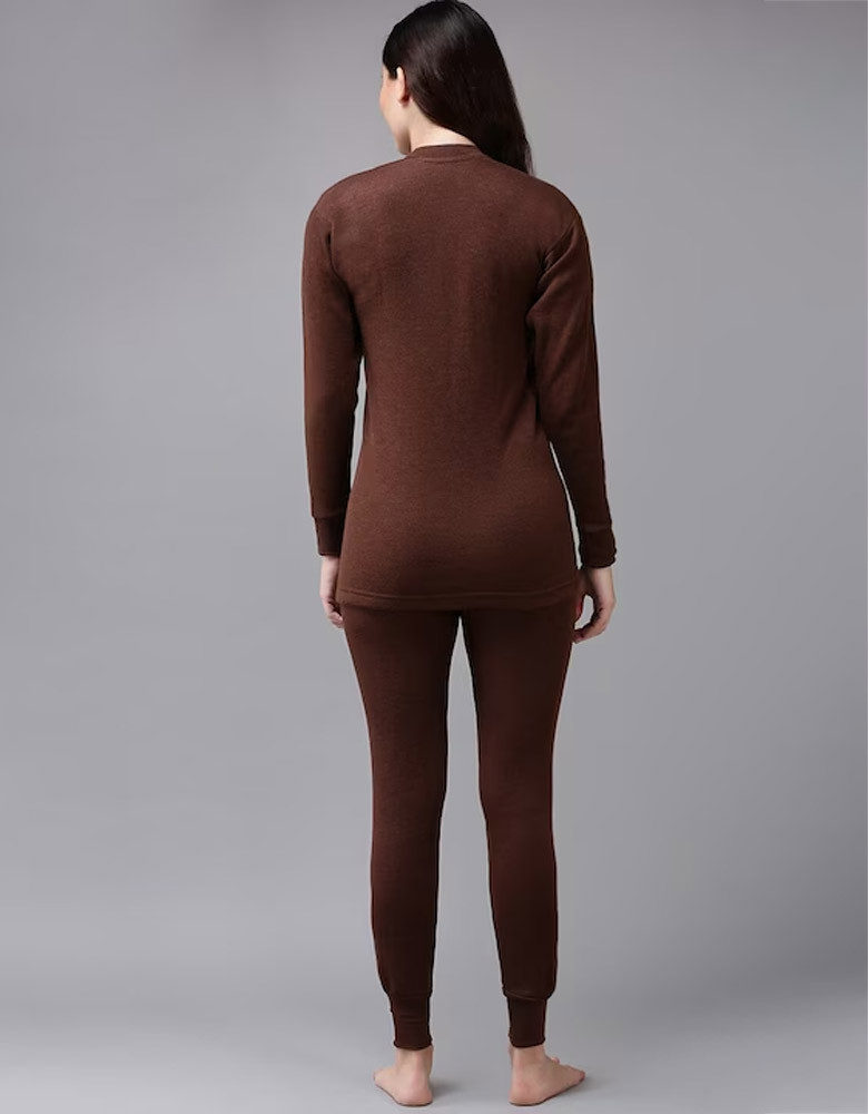 Women Brown Solid Woolen Thermal Set