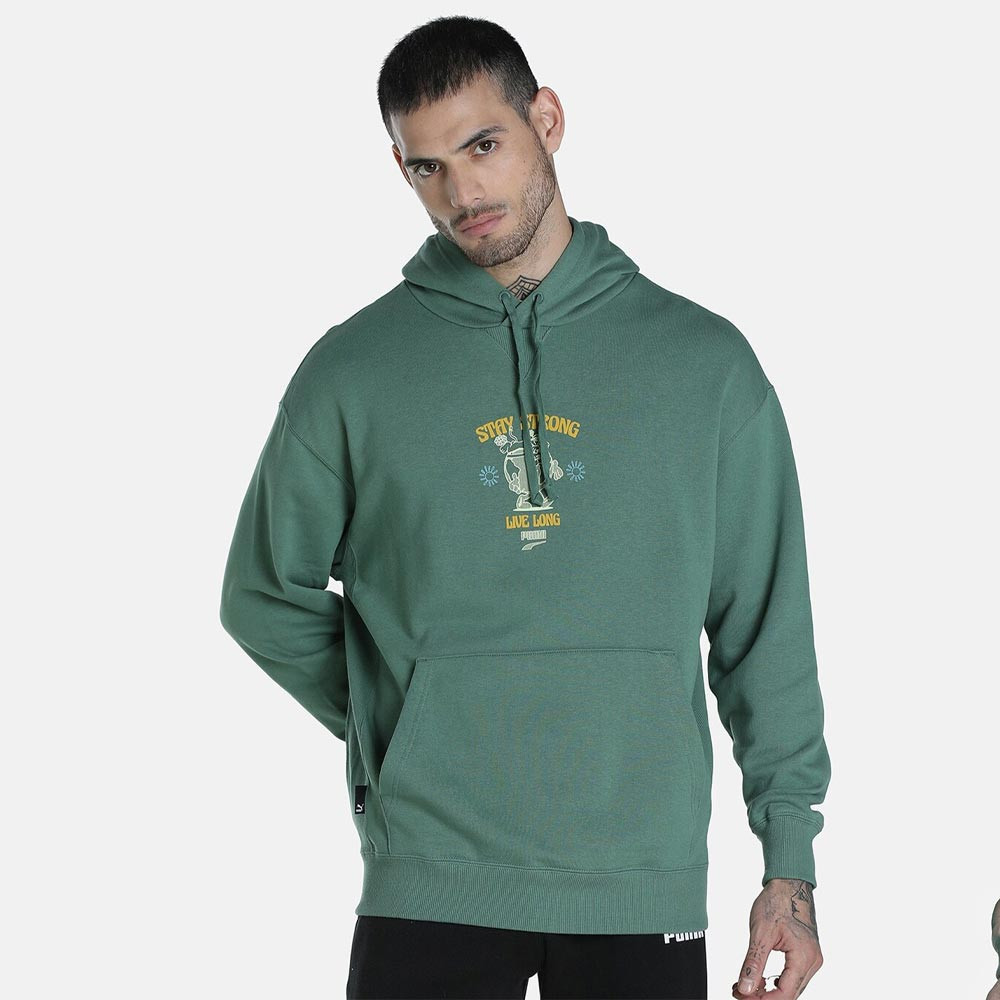 Men Green Downtown Graphic Printed Hooded Sweatshirt