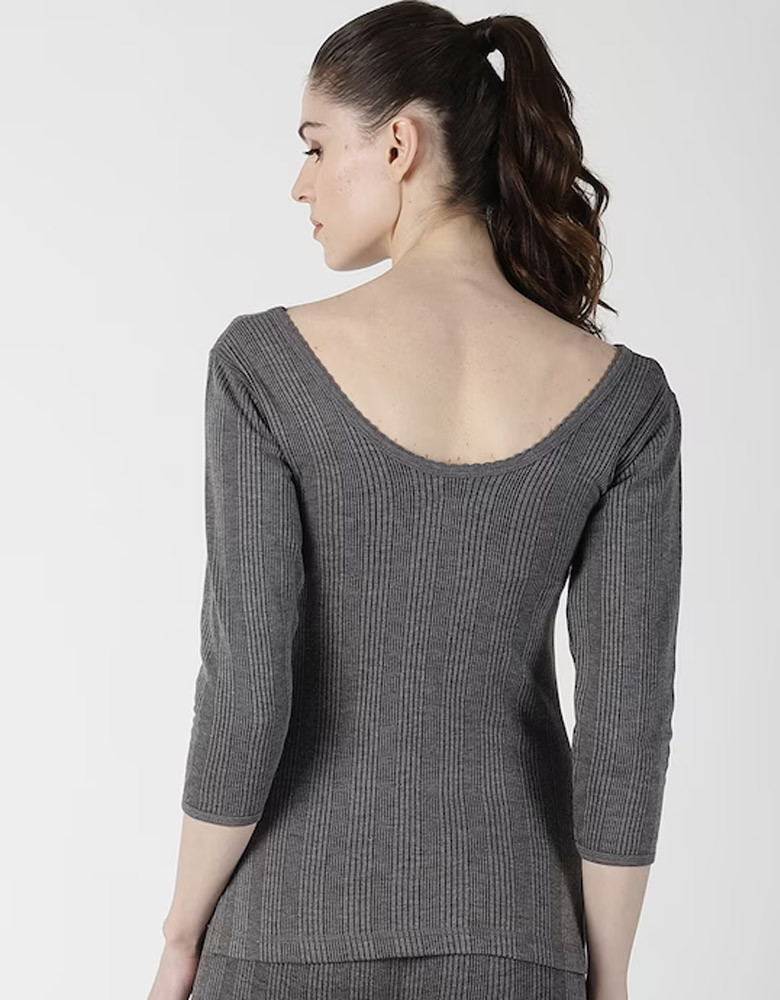 Women Grey Striped Thermal Top