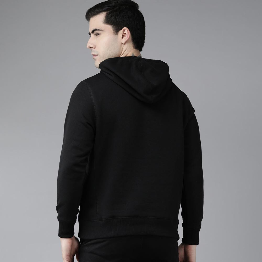 Men Black Solid Hooded Sweatshirt