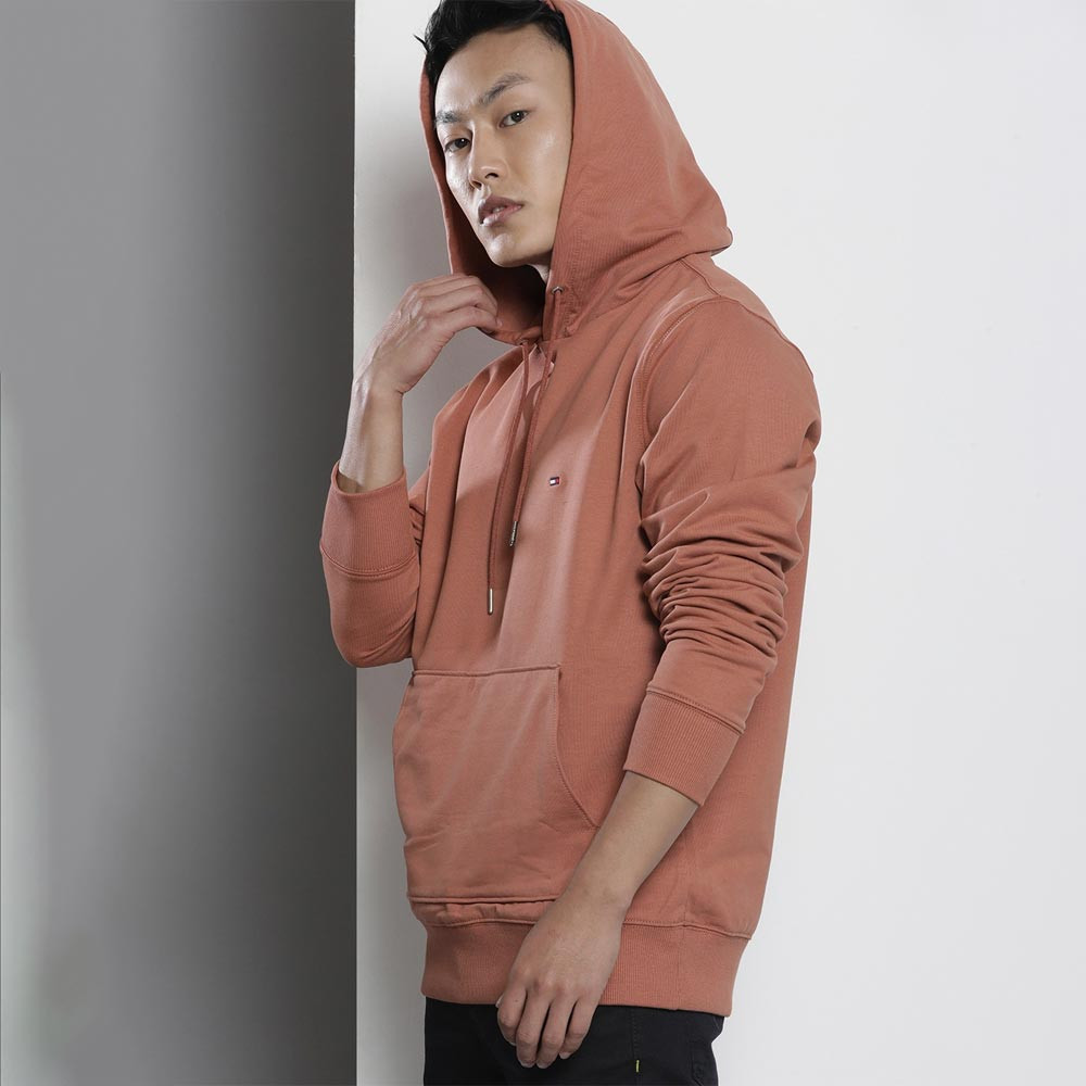 Men Rose Solid Hooded Casual Sweatshirt