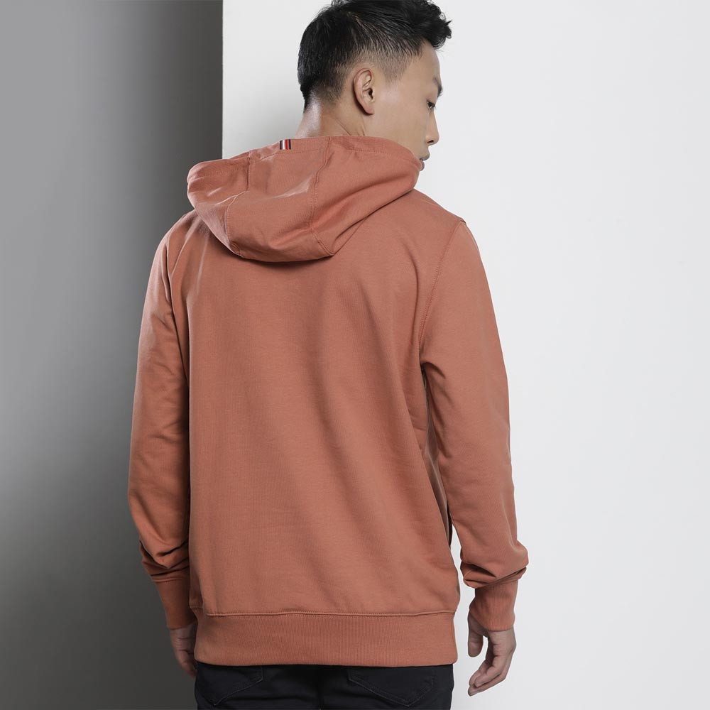 Men Rose Solid Hooded Casual Sweatshirt