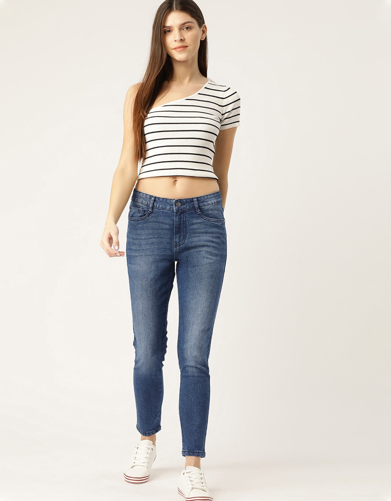 Women Navy Blue Skinny Fit Mid-Rise Clean Look Jeans