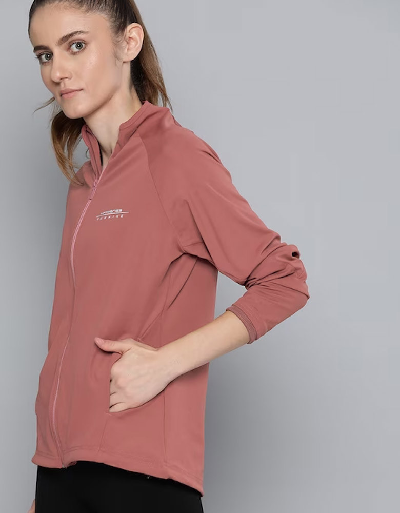 Women Rose Wine Solid Rapid-Dry Antimicrobial Running Jacket