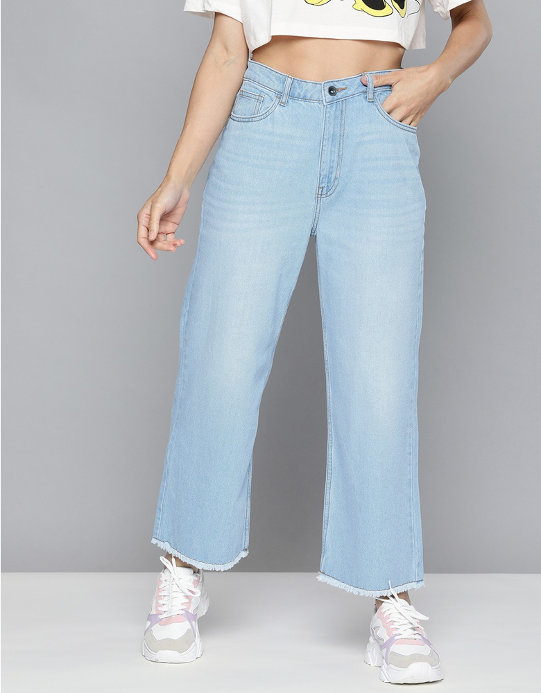 Women Blue Wide Leg High-Rise Light Fade Stretchable Jeans