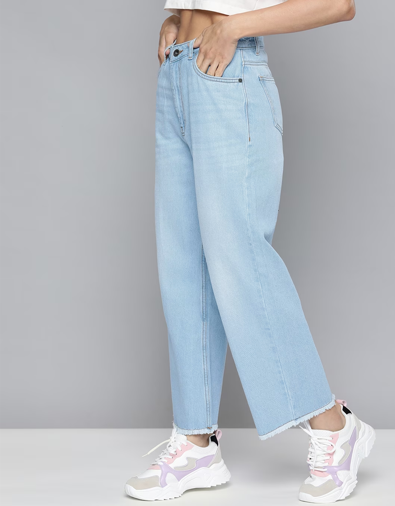 Women Blue Wide Leg High-Rise Light Fade Stretchable Jeans