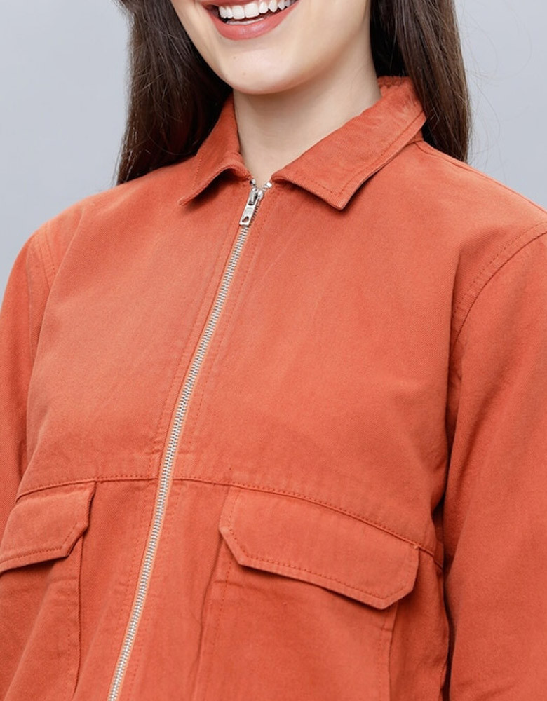 Women Rust Orange Solid Tailored Jacket