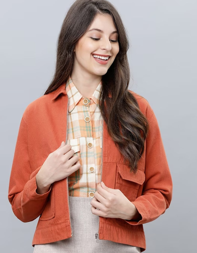 Women Rust Orange Solid Tailored Jacket