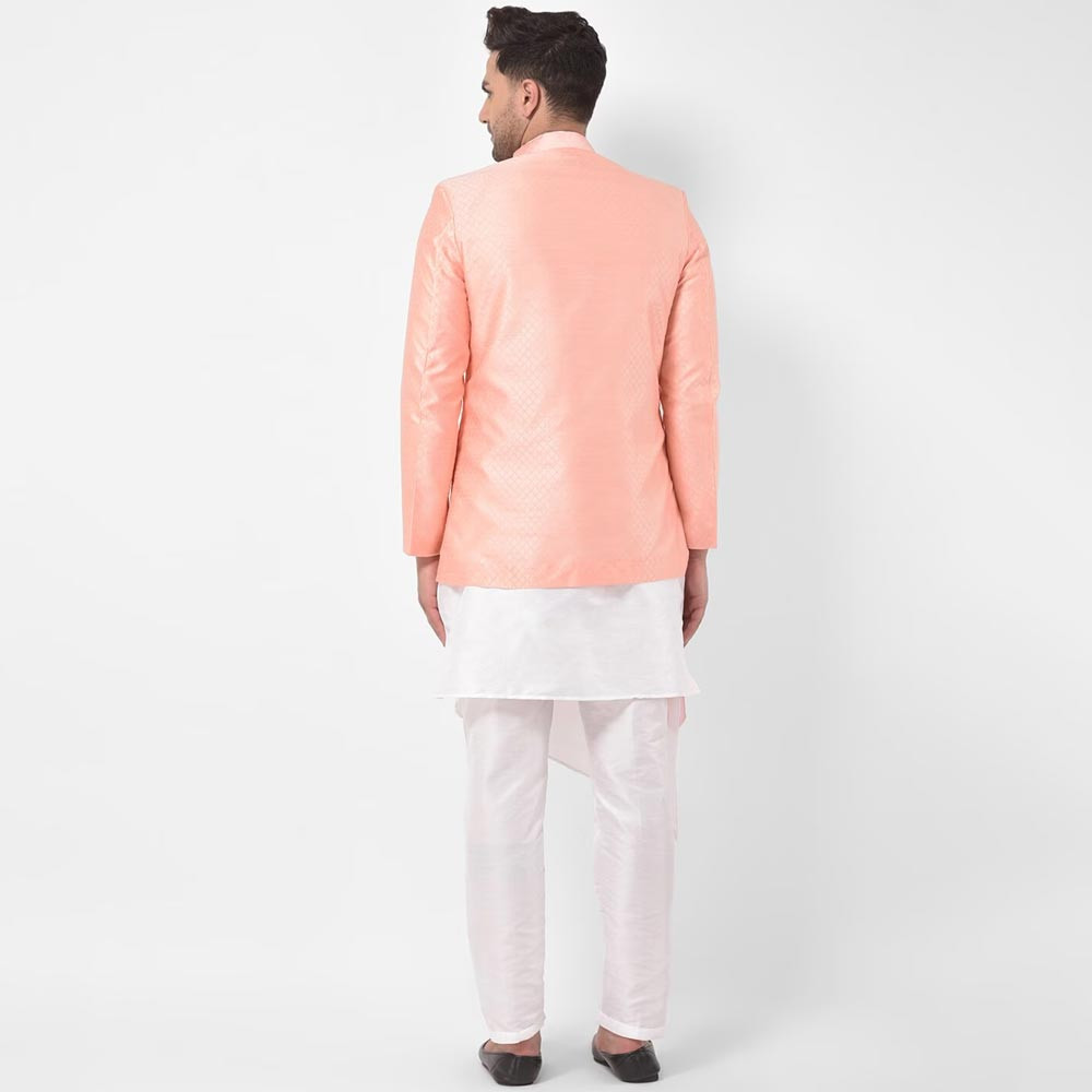Men Peach-Coloured & White Solid Sherwani Set
