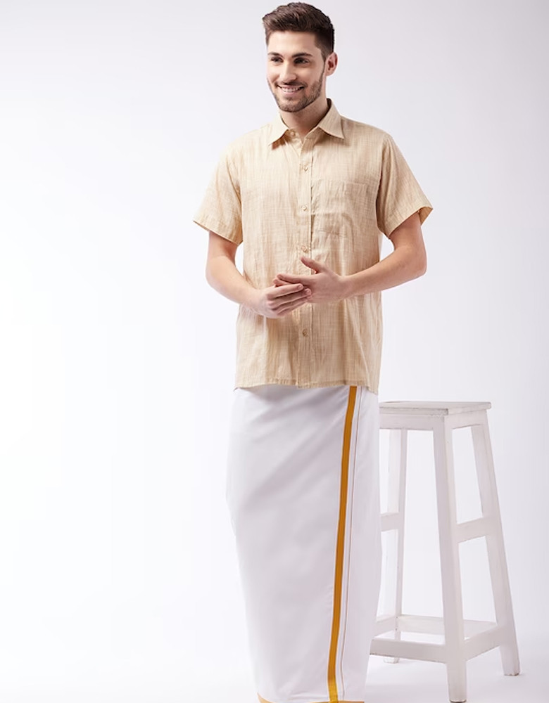 Men White Solid Cotton Dhoti