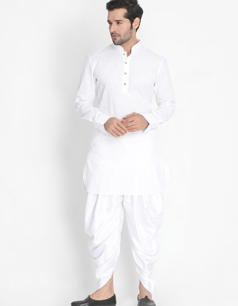 Men White Solid Cowl Dhoti Pants