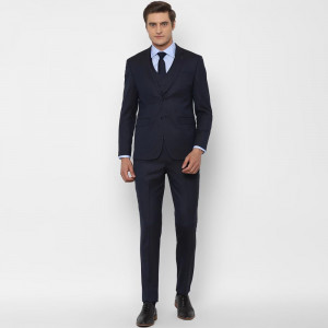 Men Navy Blue Solid Slim-Fit Single-Breasted Three-Piece Formal Suit