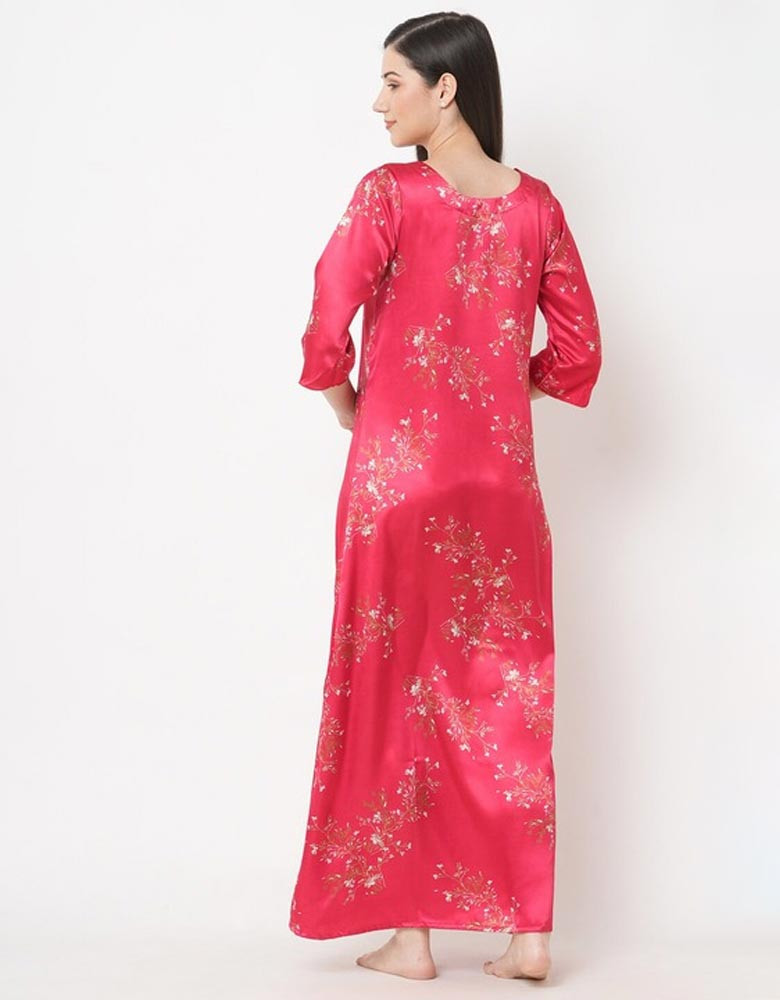 Women Red Printed Maxi Nightdress