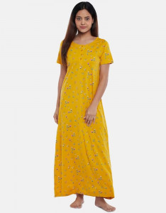 Mustard Printed Maxi Nightdress