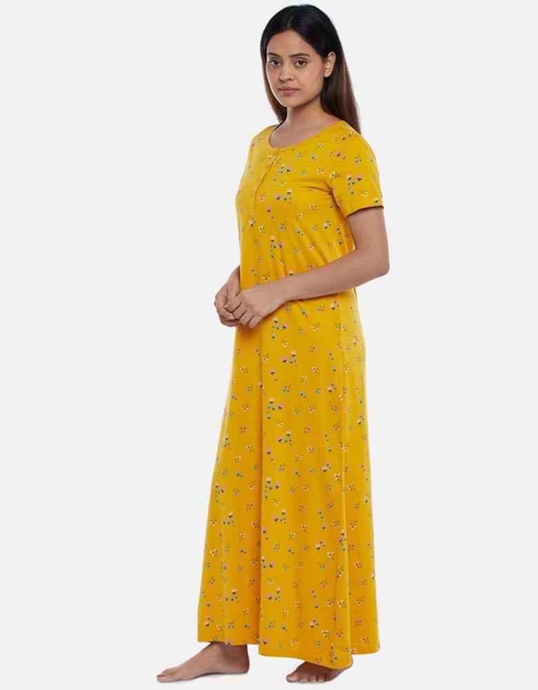 Mustard Printed Maxi Nightdress