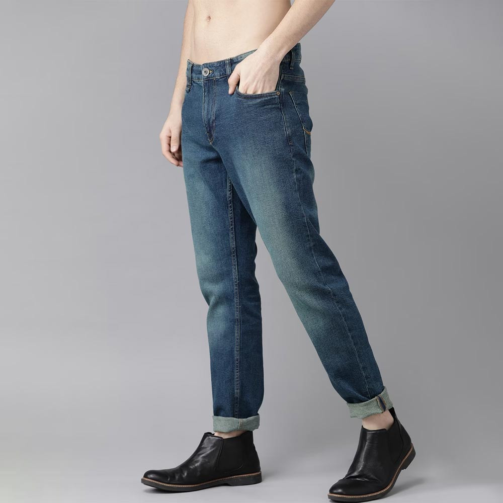 Men Navy Blue Light Fade Carrot Fit Stretchable Jeans